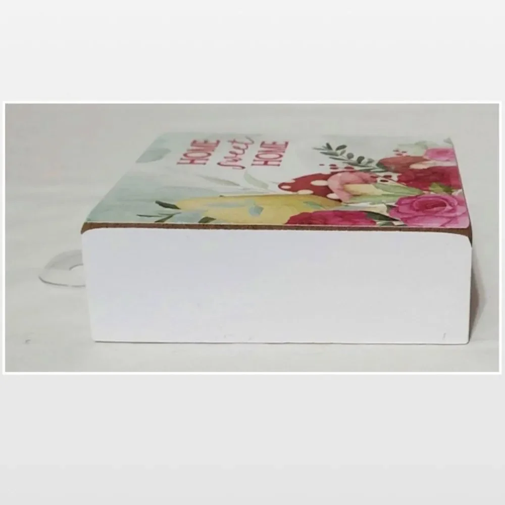 New White Floral Motivational Home Wood Box Sign Décor